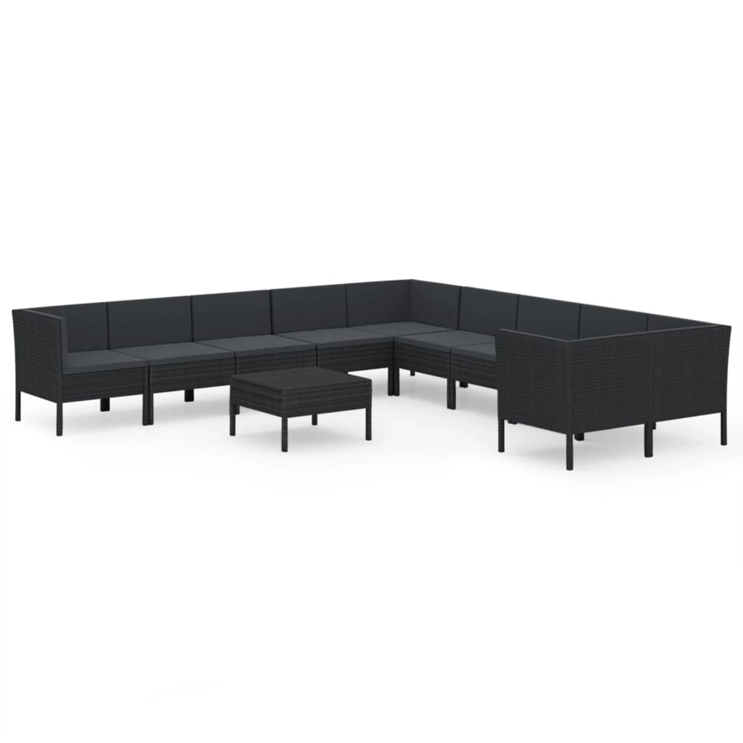 vidaXL 11-tlg Garten-Lounge-Set mit Auflagen Poly Rattan Schwarz Modell 13