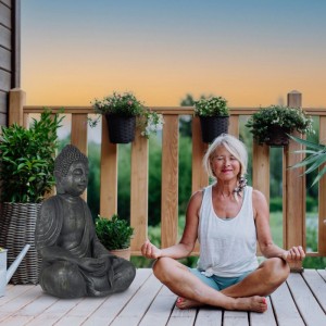 Relaxdays Buddha Figur Polyresin Anthrazit Wetterfest Frostsicher 70 cm x 45 cm x 35 cm 6,9 kg