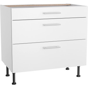 Optifit Unterschrank Bengt932, 90 cm, weiß, mit 3 Auszügen und Edelstahlgriffen.