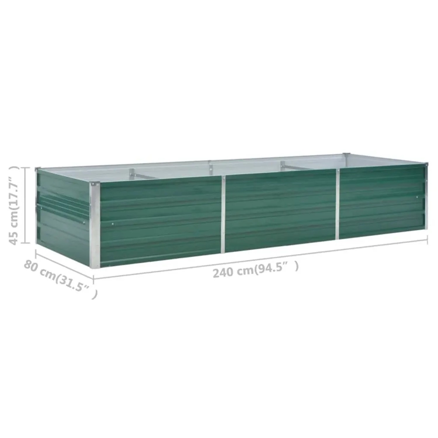 Grünes vidaXL Garten-Hochbeet aus Stahl, 240x80x45 cm, ideal für Garten, Balkon und Terrasse.