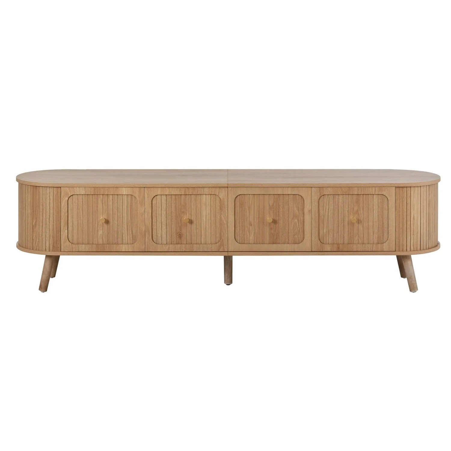okwish TV Schrank mit 4 Türen und Gold Griffen und Holz Beinen 180x38x47cm Natur