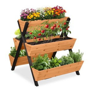 Relaxdays Vertikalbeet mit 5 Kästen Holz Orange Platzsparend 82 cm x 75 cm x 90 cm 8,5 kg