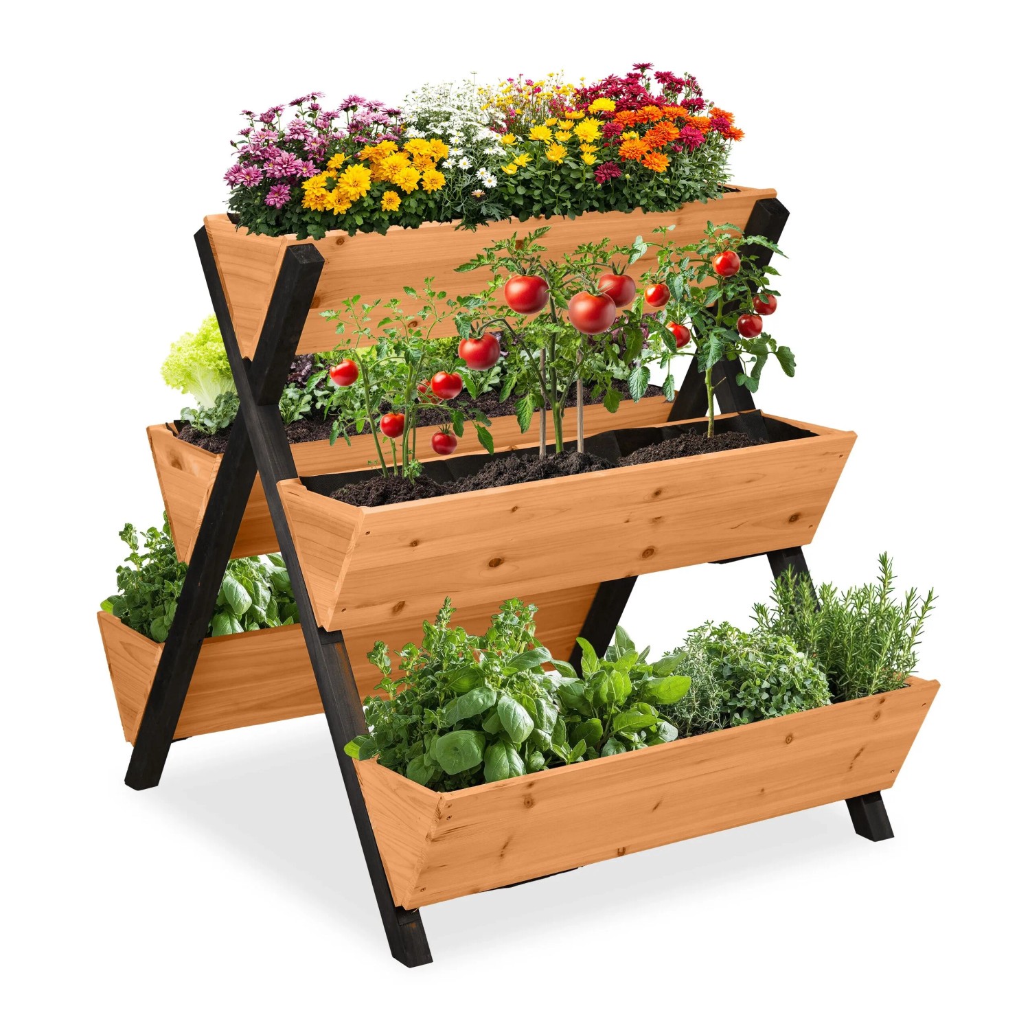 Relaxdays Vertikalbeet mit 5 Kästen Holz Orange Platzsparend 82 cm x 75 cm x 90 cm 8,5 kg
