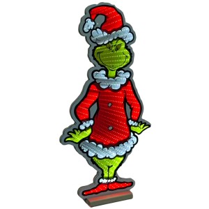 Grinch LED-Spiegellicht 60 cm im roten Weihnachtsanzug. Festliche Weihnachtsfigur für Innen.