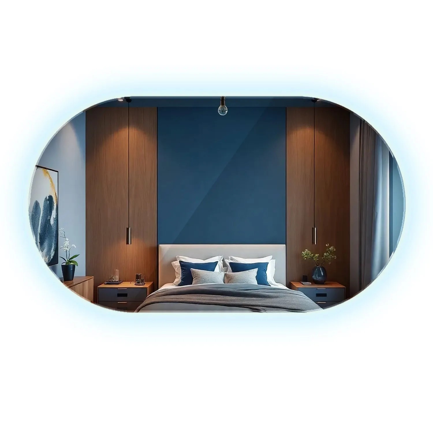 Wallfluent Ovaler Spiegel Mit Licht 46x80 cm Mit Kaltweiß 6500K Für Bad Schlafzimmer Und Ankleidezimmer