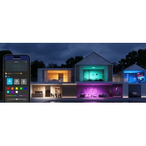 Govee LED Leuchtmittel Set: Haus mit farbiger Beleuchtung, gesteuert per App.