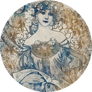 Selbstklebende, runde Vlies Fototapete Goddess (Ø 125 cm) mit Frau im Jugendstil.