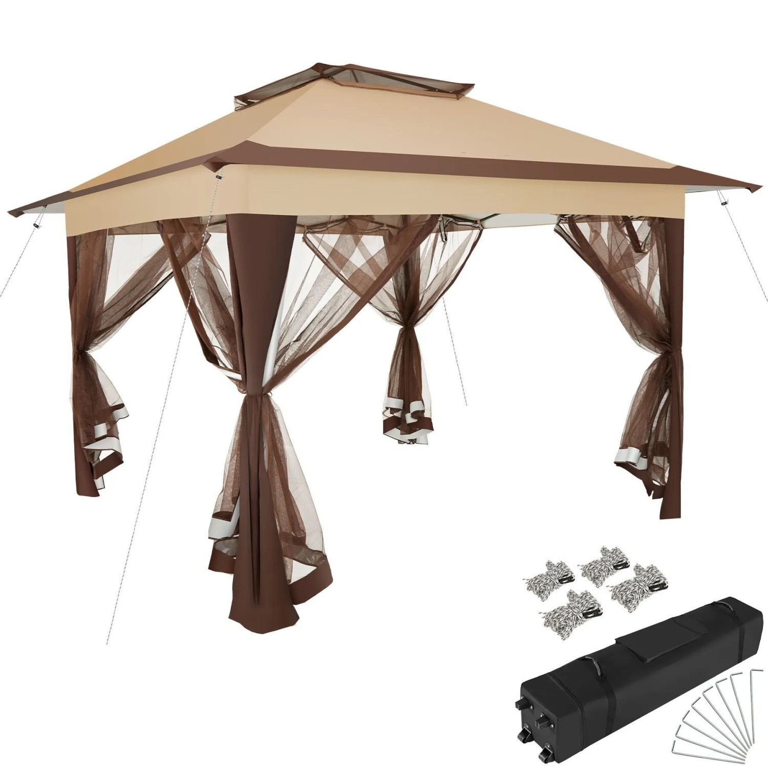 Tectake Faltpavillon Carabobo 3 64 x 3 64 x 2 94 M Wasserabweisendes Dach Mit Uv Schutz  364 x 364 x 294 cm Braun