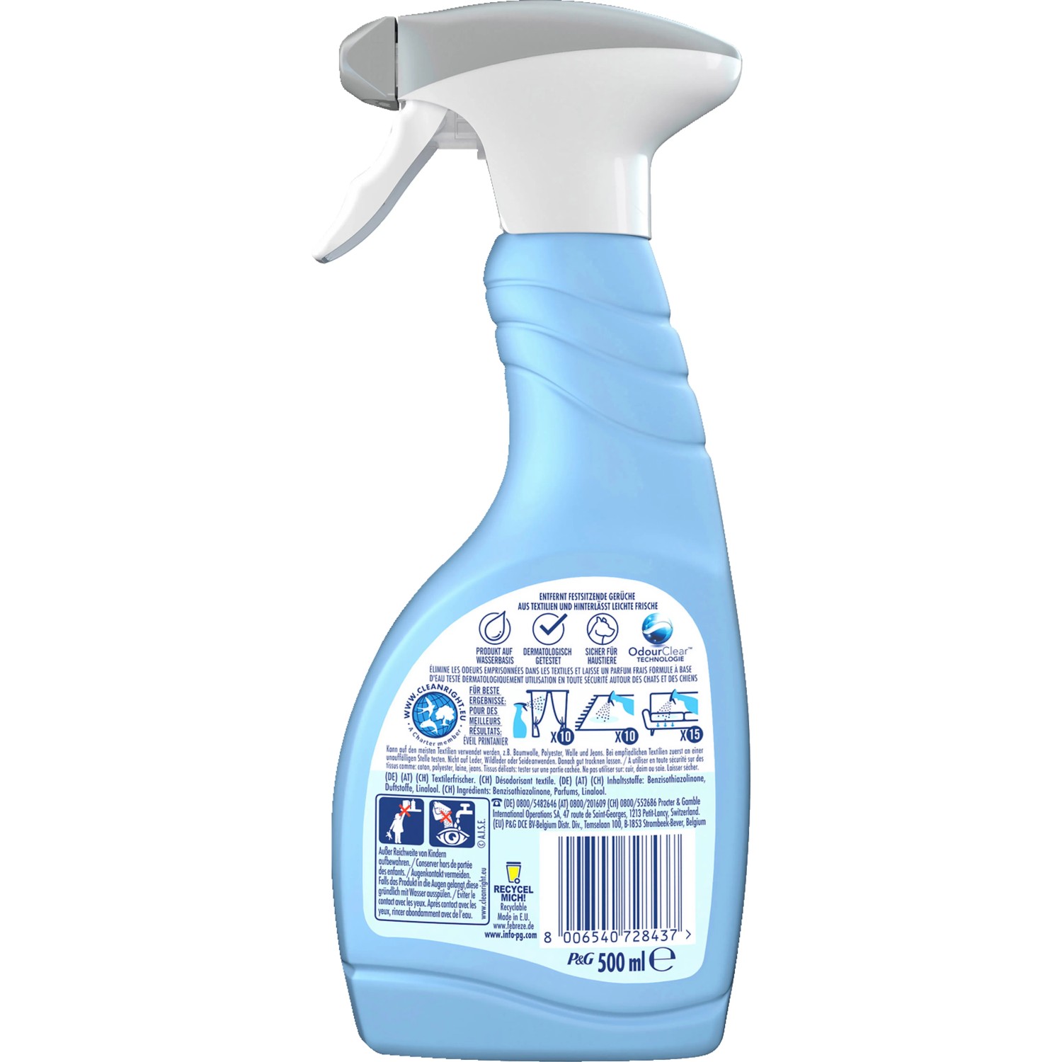 Febreze Textilerfrischer Lenor Aprilfrisch 500ml Flasche, hellblau.
