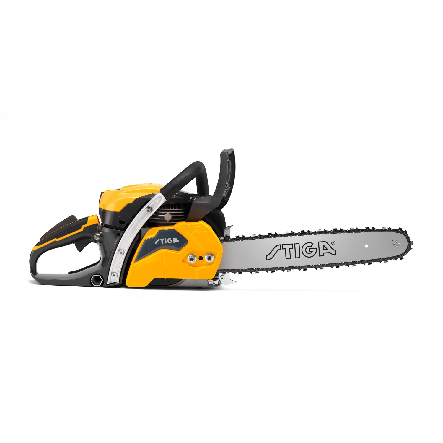 Stiga CS 750 Benzin-Kettensäge in Gelb/Schwarz mit 45 cm Schwert.