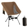 Brauner faltbarer Campingstuhl mit schwarzem Gestell, Seitentasche und Tragetasche. Ultraleichter Gartenstuhl.