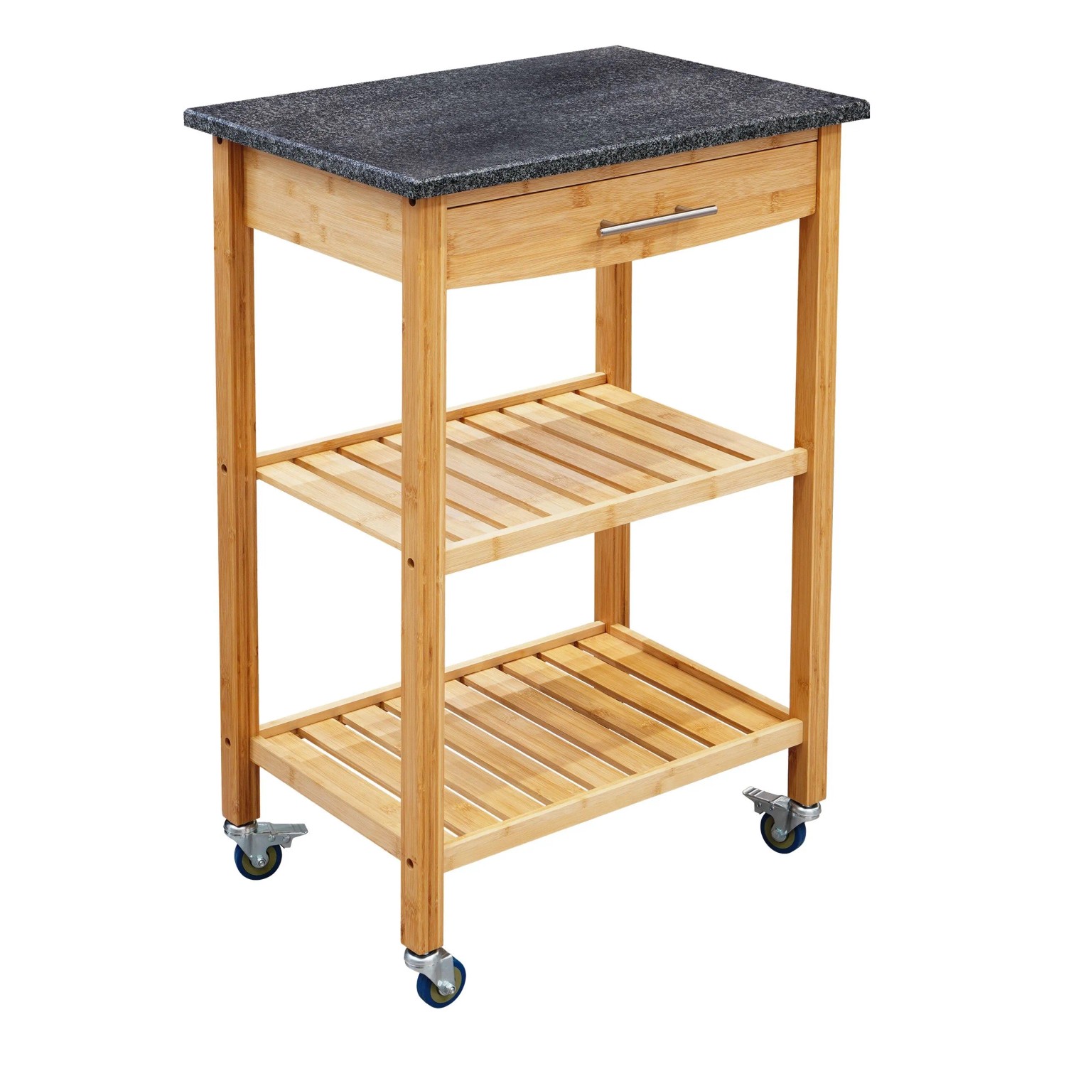 Relaxdays Küchenwagen Bambus mit Granitplatte Natur Grau Rollbar mit Schublade 85 cm x 58 cm x 40 cm 23 kg
