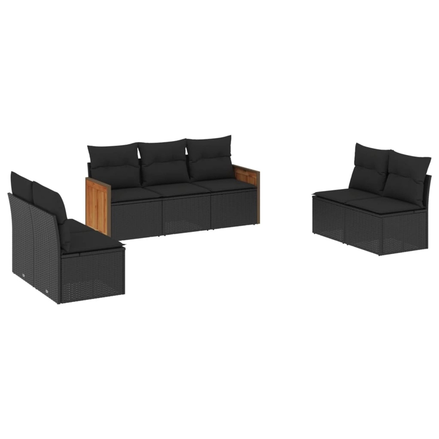 vidaXL 7-Tlg Garten-Sofagarnitur mit Kissen Schwarz Poly Rattan 3227553 günstig online kaufen