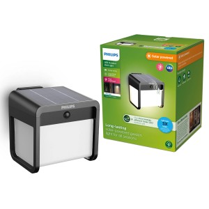 Schwarze Philips Ezra Solar Wandleuchte, eine energieeffiziente Solar-Wegeleuchte mit Bewegungssensor.