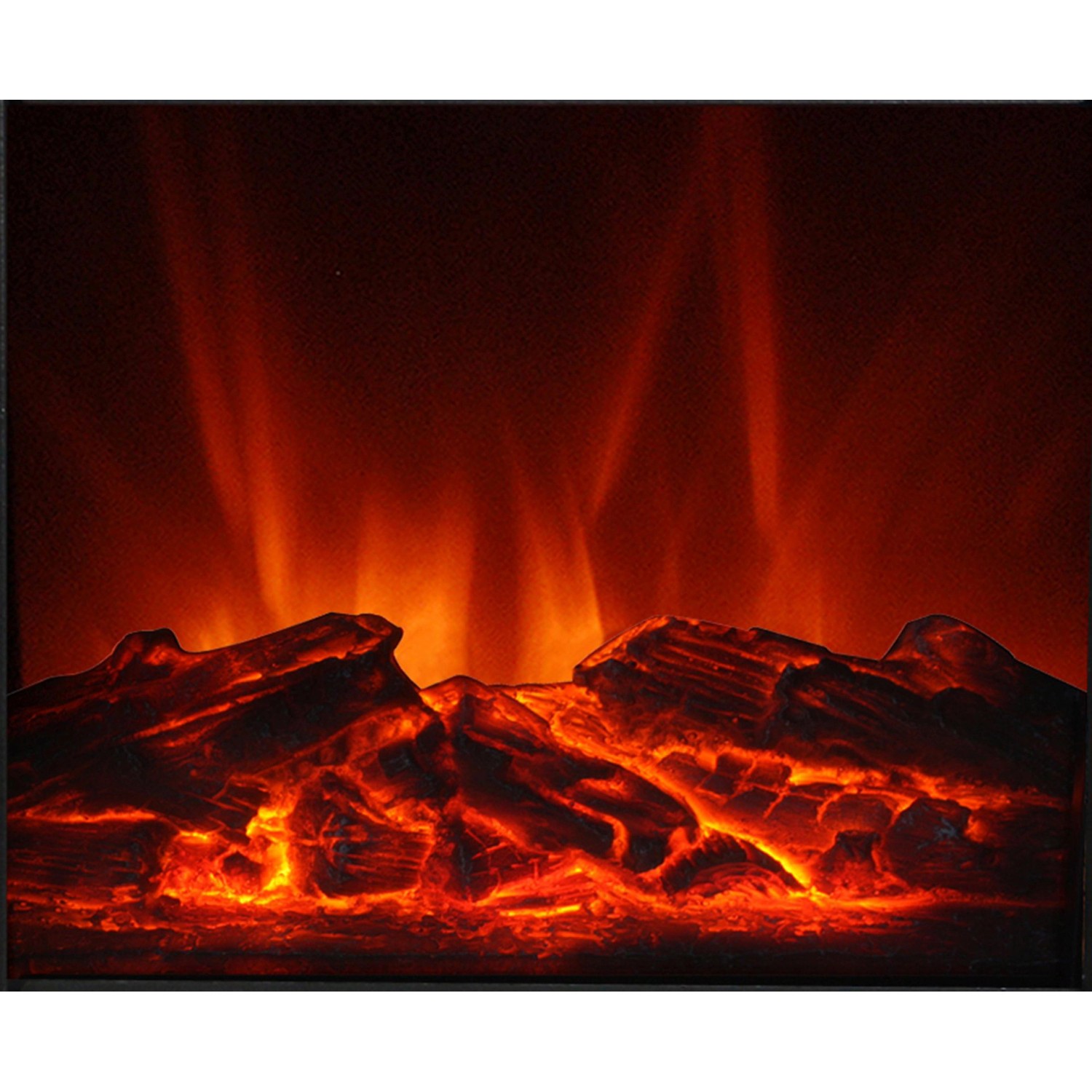 Detailaufnahme des Flammenspiels im El Fuego Elektrokamin Malmö Weiß.