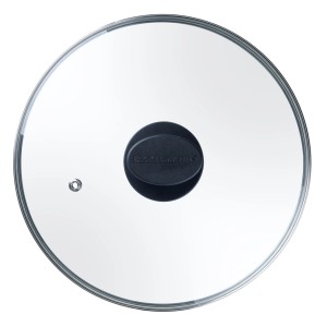 Fackelmann Pfannendeckel aus Glas, 24 cm, mit Dampfventil und schwarzem Griff.