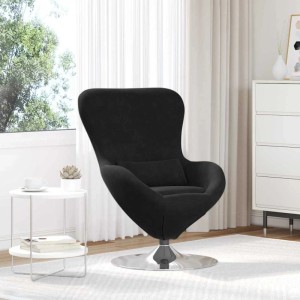 Schwarzer vidaXL Eiersessel aus Samt mit Drehfuß, Loungesessel für Wohnzimmer.