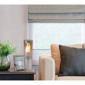 Globo Tischleuchte Annika, Nickel matt, Rauchglas, 30cm hoch. Design-Tischlampe mit Touch-Funktion.