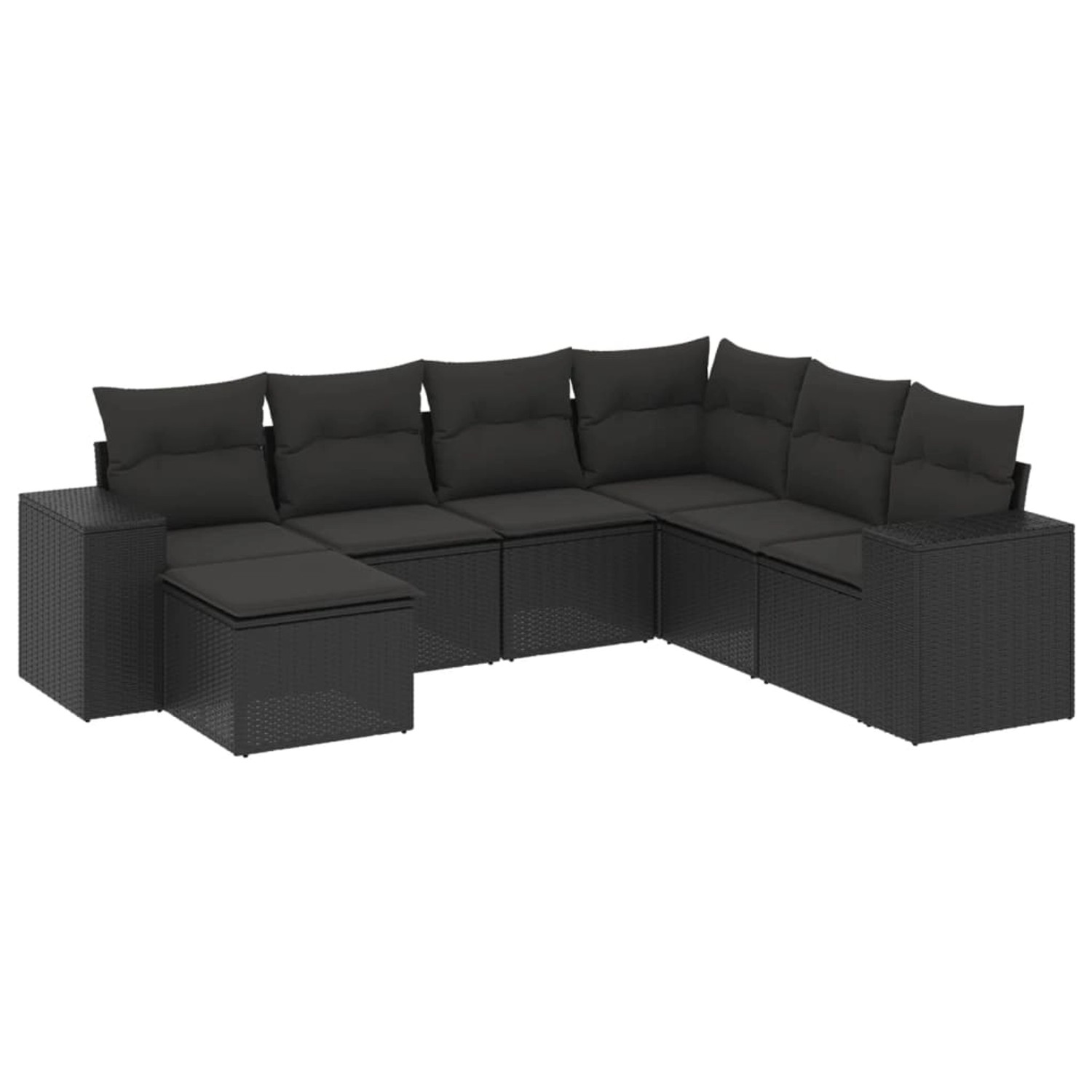 vidaXL 7-Tlg Garten-Sofagarnitur mit Kissen Schwarz Poly Rattan 3222894 günstig online kaufen
