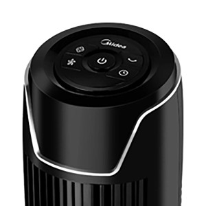 Detailaufnahme: Schwarzer Midea Turmventilator mit Bedienfeld.