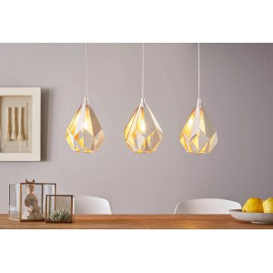 Eglo Hängeleuchte Carlton 1, 3-flammig, weiß-gold, geometrische Lampenschirme.