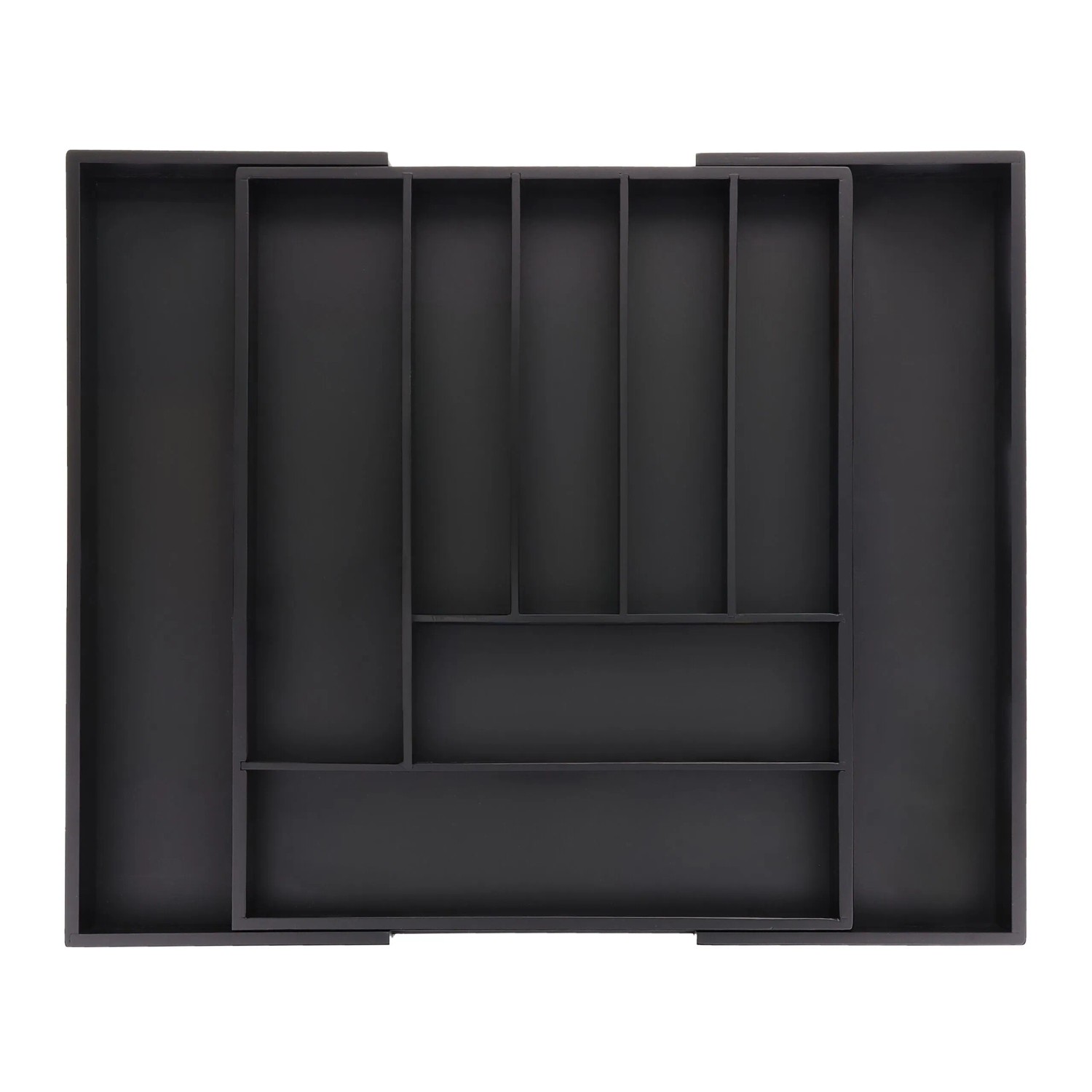 Relaxdays Besteckkasten Bambus MDF Schwarz Ausziehbar Verstellbar 5 cm x 33,5 cm x 44,5 cm 1,5 kg