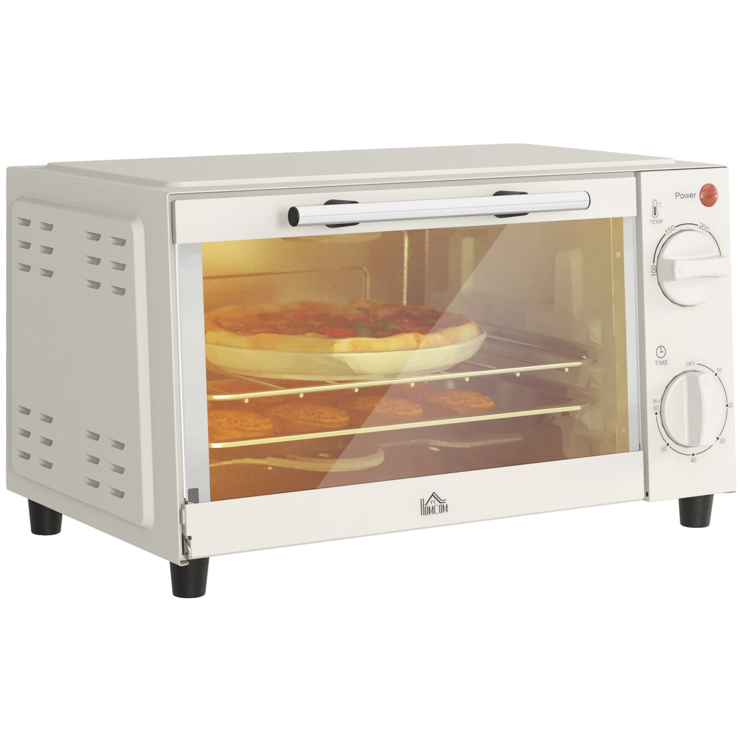 HOMCOM Minibackofen Metall Edelstahl Cremeweiß 35L x 24,6B x 20H cm