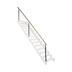 Kordo Treppengeländer-Set mit Handlauf aus Buche, Stahl schwarz, 4 m Länge.