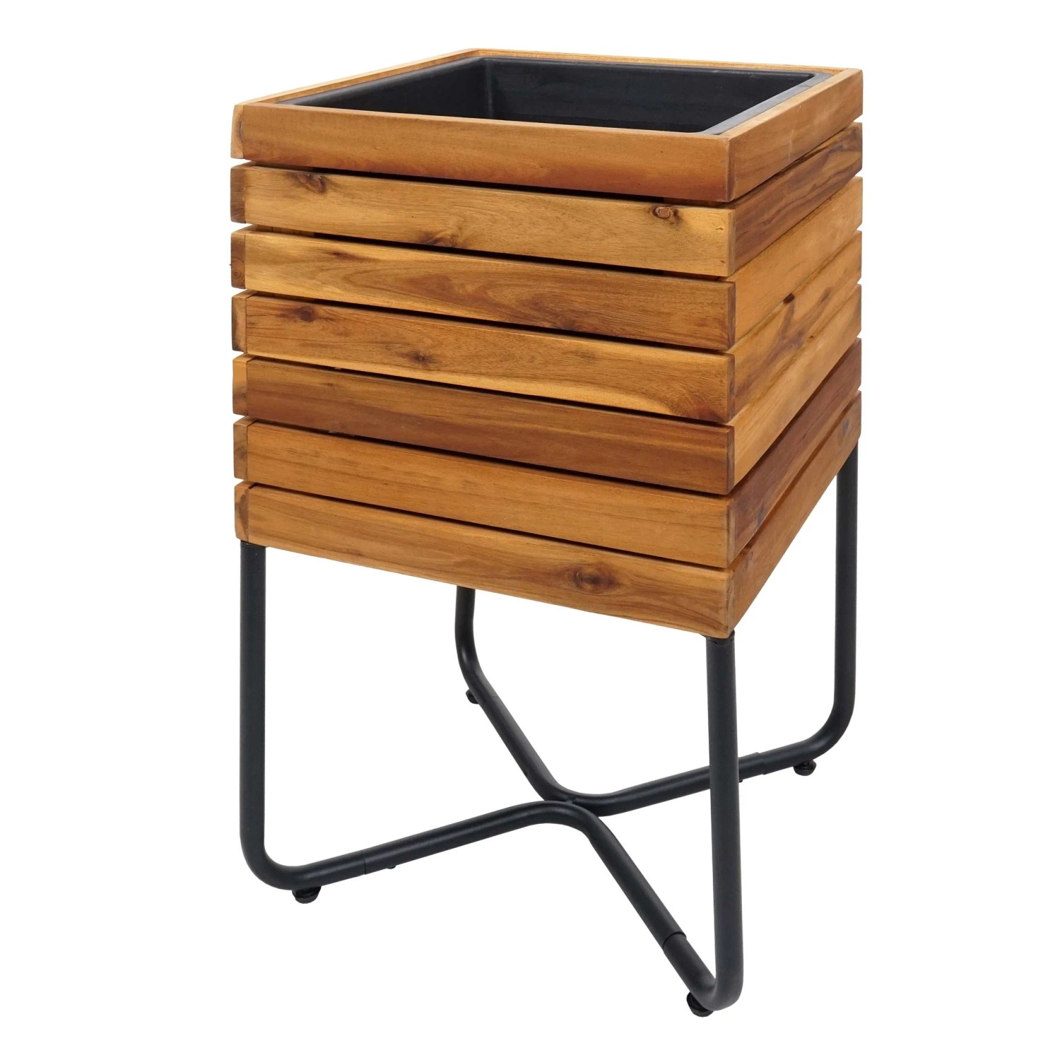 Proregal Pflanzkasten HxBxT 60x33x33cm Pflanzkübel Blumenkasten Braun Quadratisch Outdoor Stahl Akazie Holz