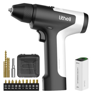 Litheli Akku-Mini-Bohrmaschine mit Akku, Bits und Bohrern im Set.
