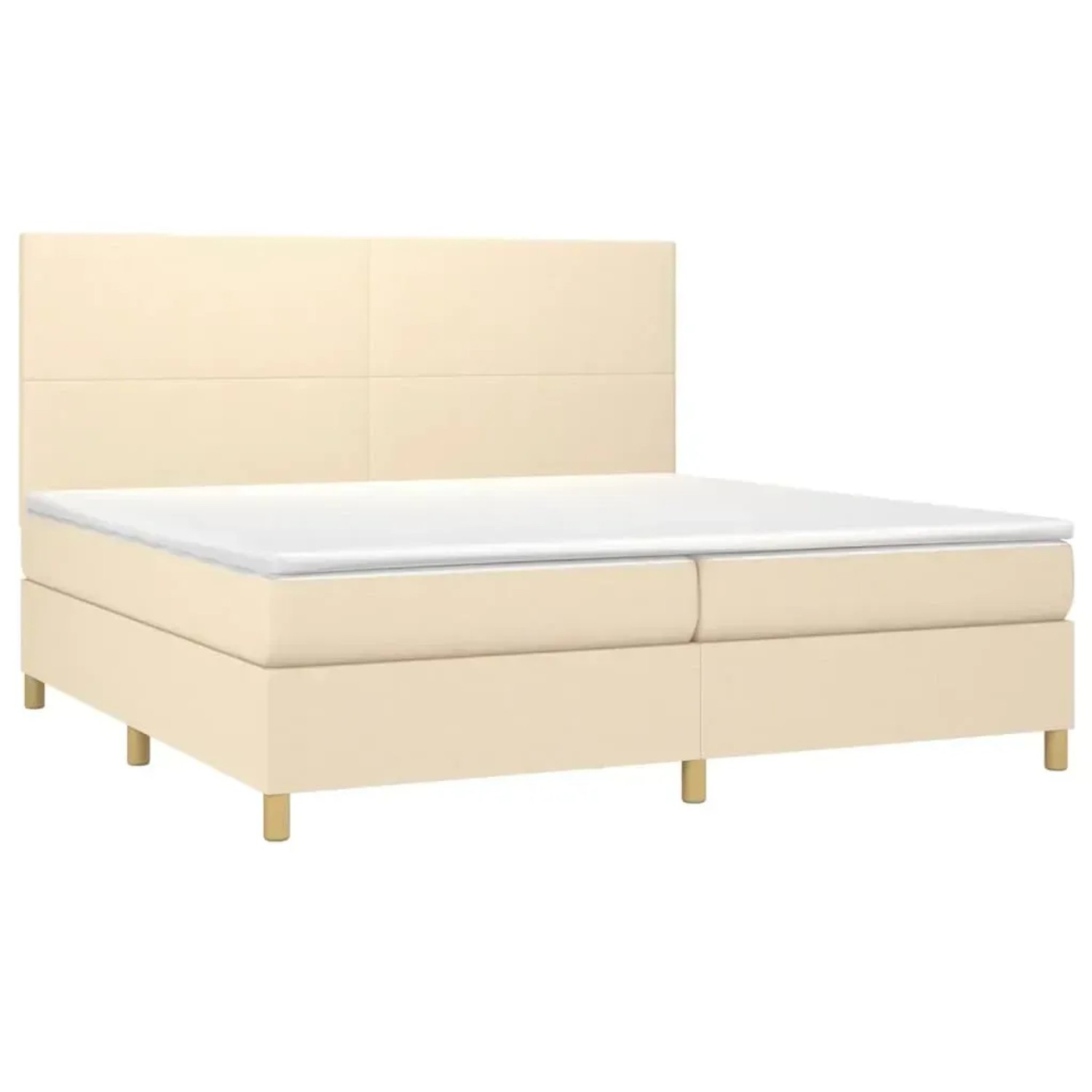 Cremefarbenes vidaXL Boxspringbett (200x200 cm) mit Matratze und Kopfteil.