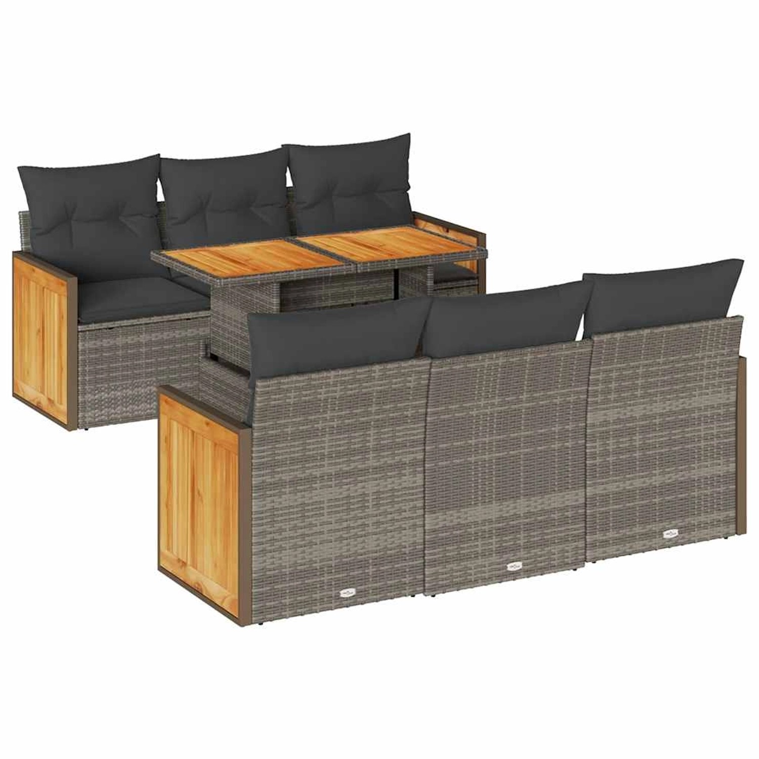 vidaXL 7-Tlg Garten-Sofagarnitur mit Kissen Grau Poly Rattan Akazie 3327672 günstig online kaufen