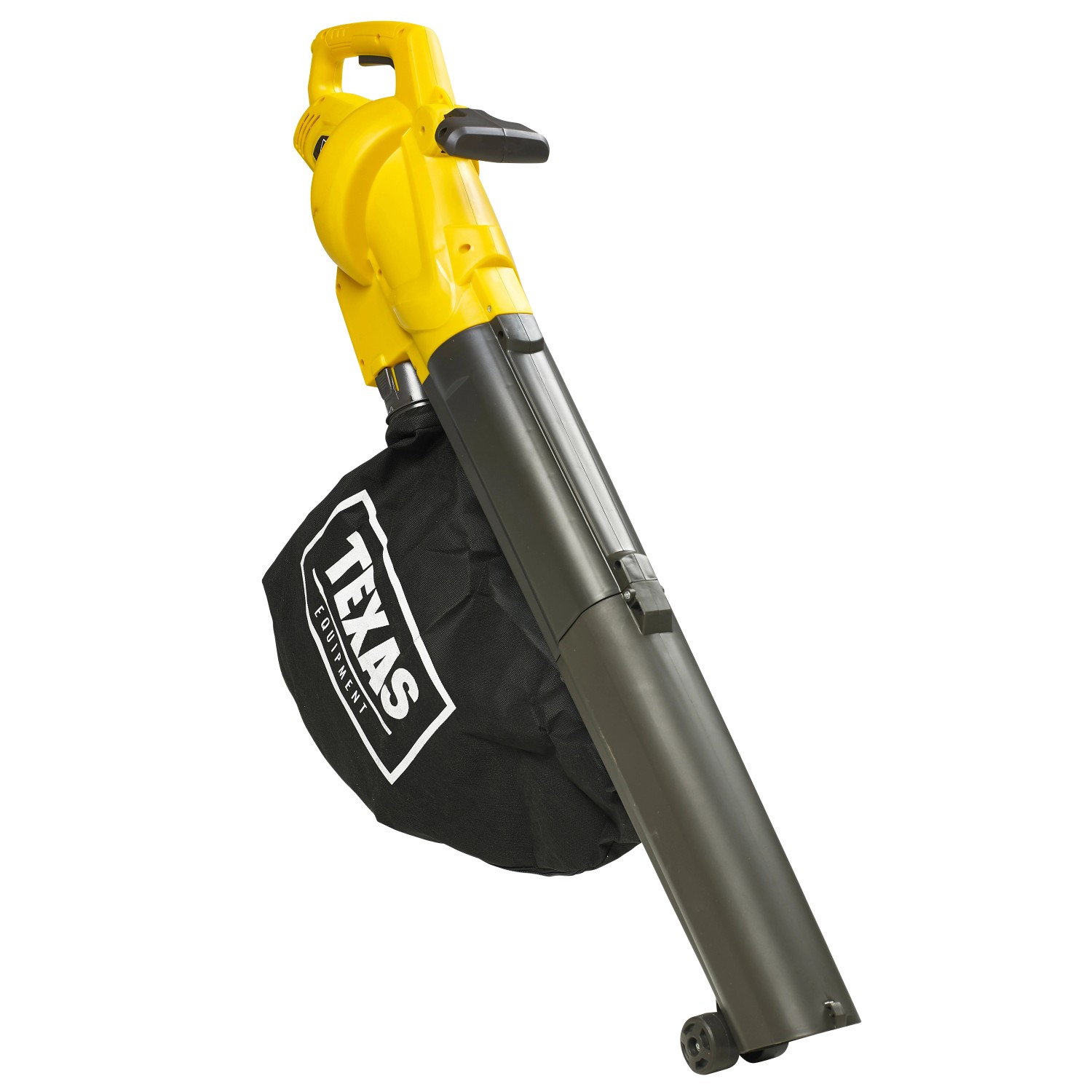 Gelber Texas Elektro Laubsauger/Bläser BVC2800 mit Fangsack.