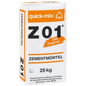 Sack Quick Mix Zementmörtel Z 01, 25 kg, für Mauer- und Putzarbeiten.