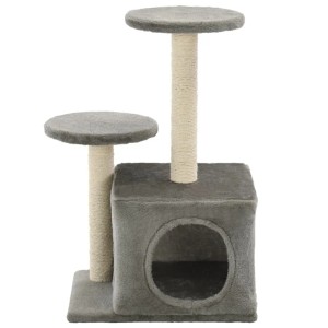 Grauer vidaXL Katzenbaum mit Sisal-Säulen, 60 cm hoch, mit Haus und zwei Plattformen.