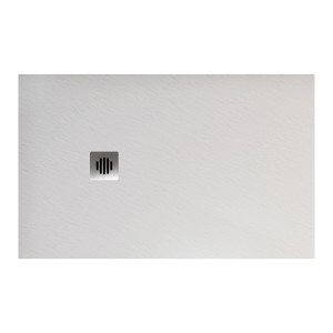 Rechteckige, weiße AICA Duschtasse 90x120cm in Schieferoptik mit Ablauf für Duschkabine.