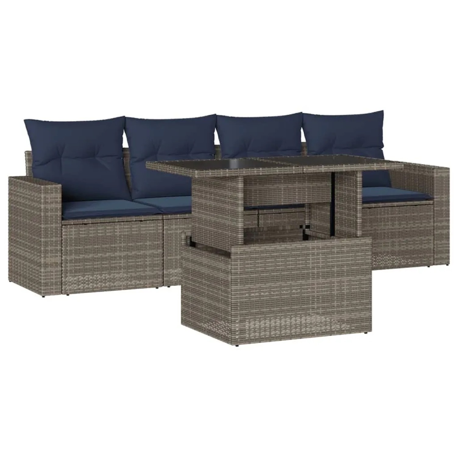 vidaXL 5-Tlg Gartensofa-Set mit Kissen Grau Polyrattan 3267101 günstig online kaufen