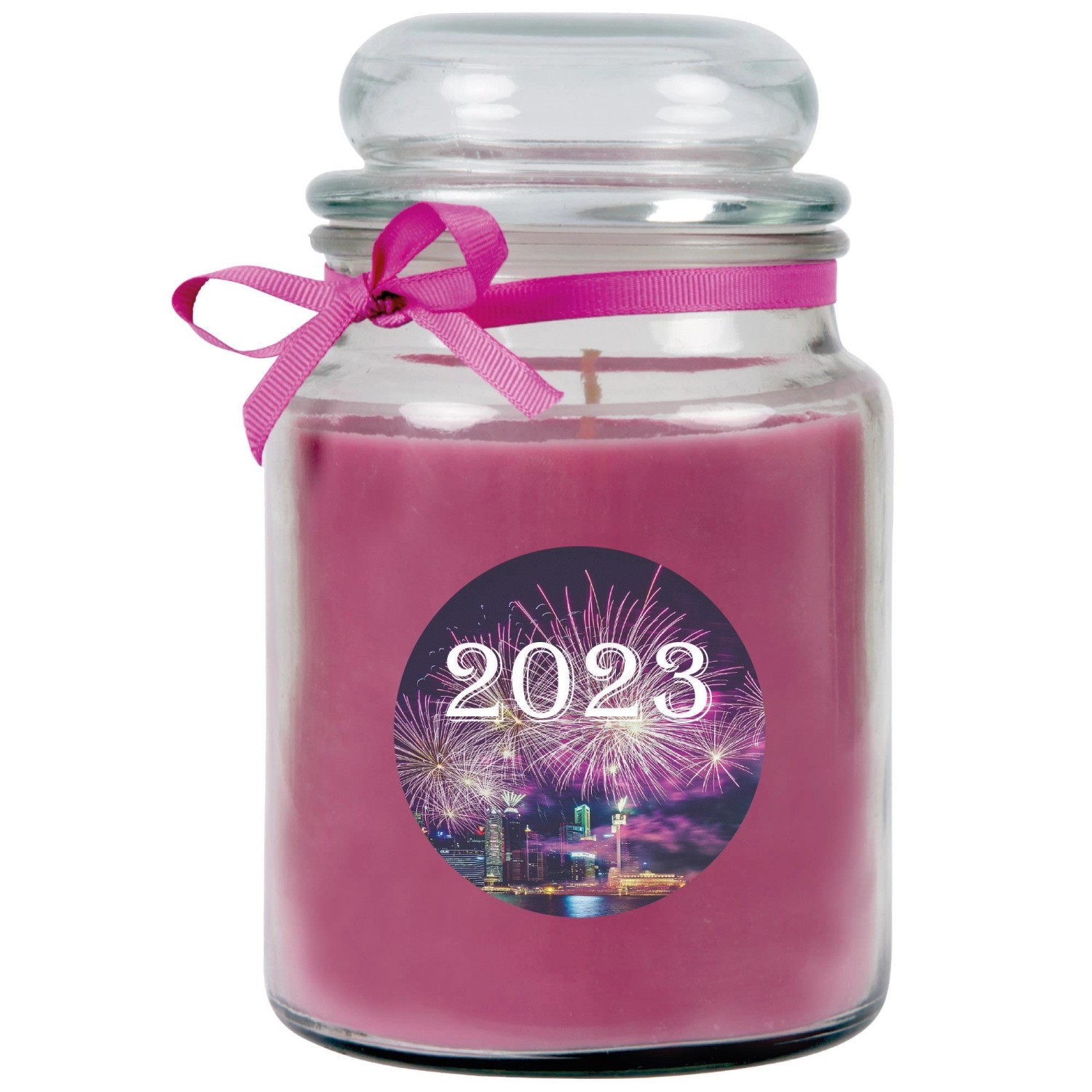 HS Candle Duftkerze & Glas Neujahr Lila Bonbon 110h günstig online kaufen