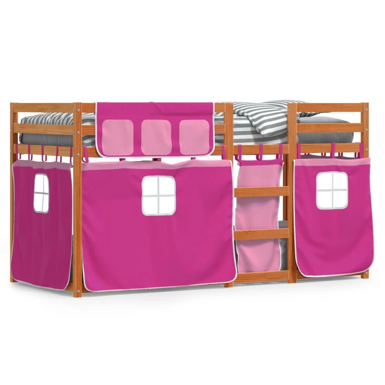 vidaXL Etagenbett mit Vorhängen Rosa 90x200 cm Massivholz Kiefer 3283948 günstig online kaufen