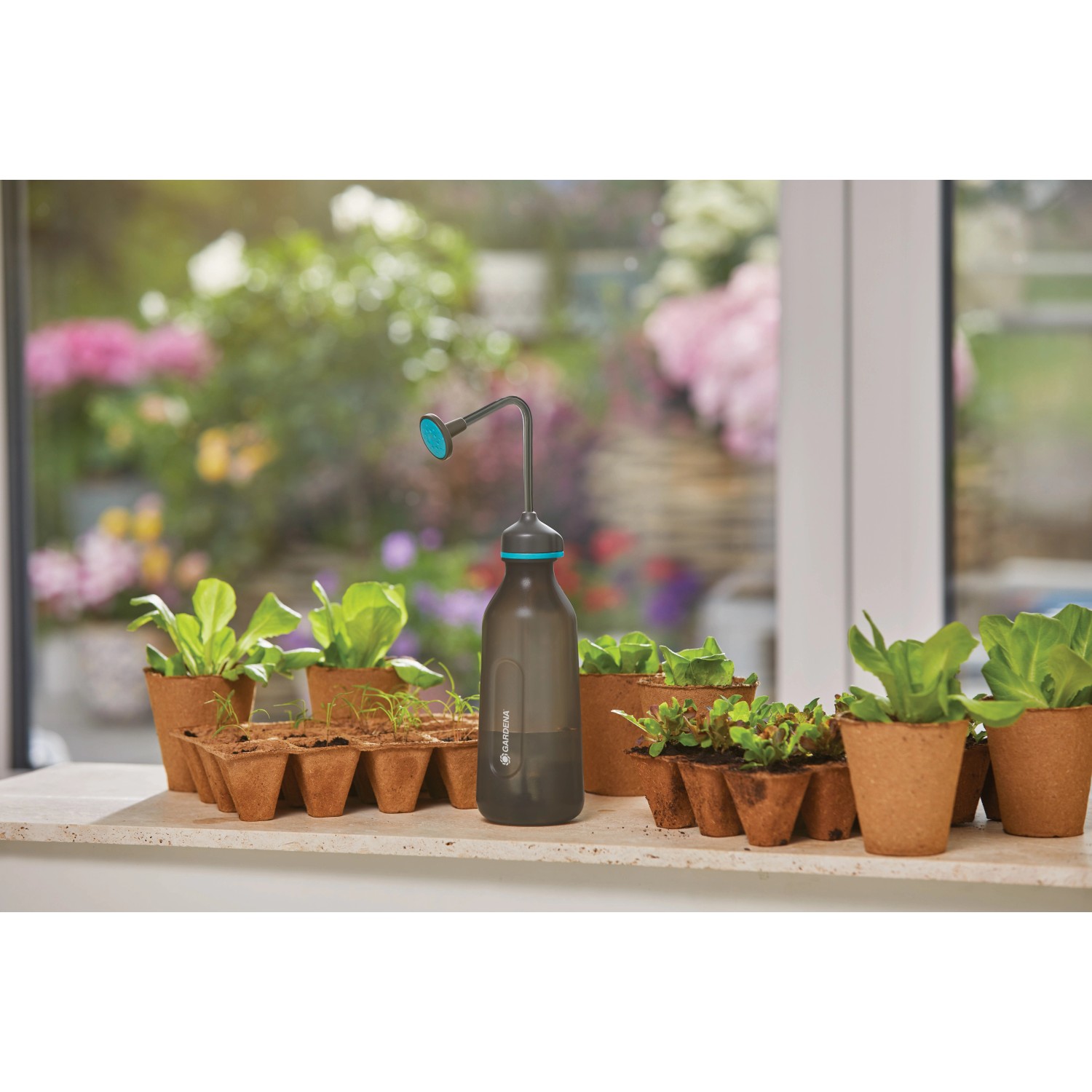 Gardena Soft-Drucksprüher 0,45 l zum sanften Bewässern von Setzlingen.