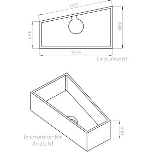 Technische Zeichnung Ottofond Wannenträger Galia I 160 cm links mit Maßen.