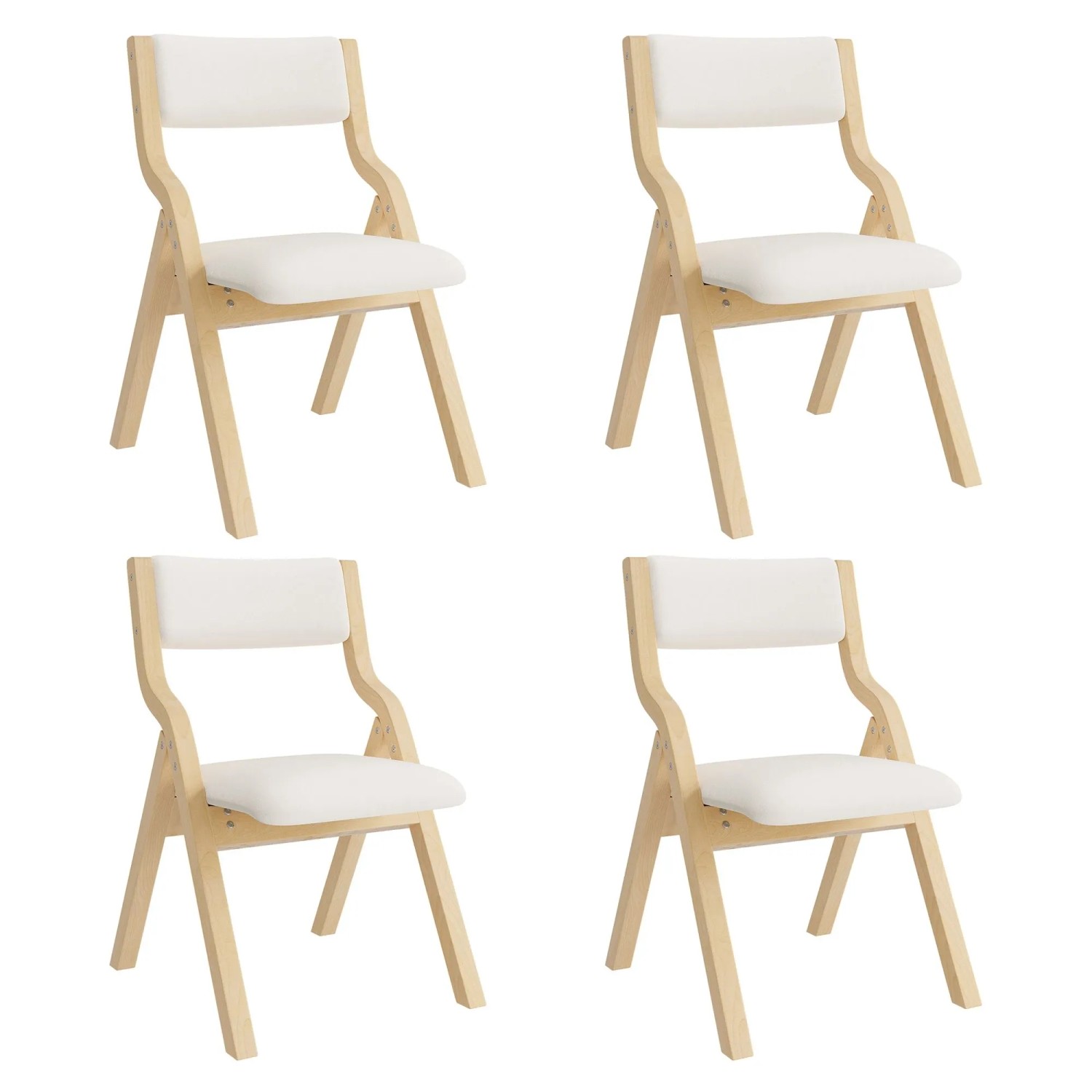 Merax 4 Klappbare Esszimmerstühle Massivholz Leinen Faltstuhl Küchenstuhl Beige