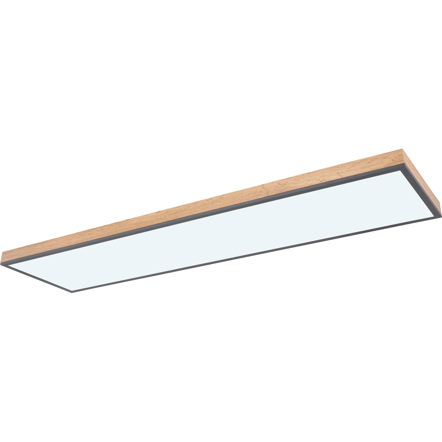 Globo LED-Deckenleuchte Doro, graphitfarbener Rahmen, Holzoptik, dimmbar.