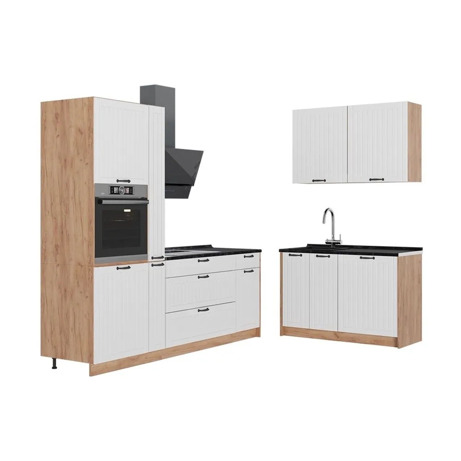 Vicco Küchenzeile Fame-Line Weiß Landhaus/Goldkraft Eiche 220 x 207 AP Anthrazit Art Nr 64999