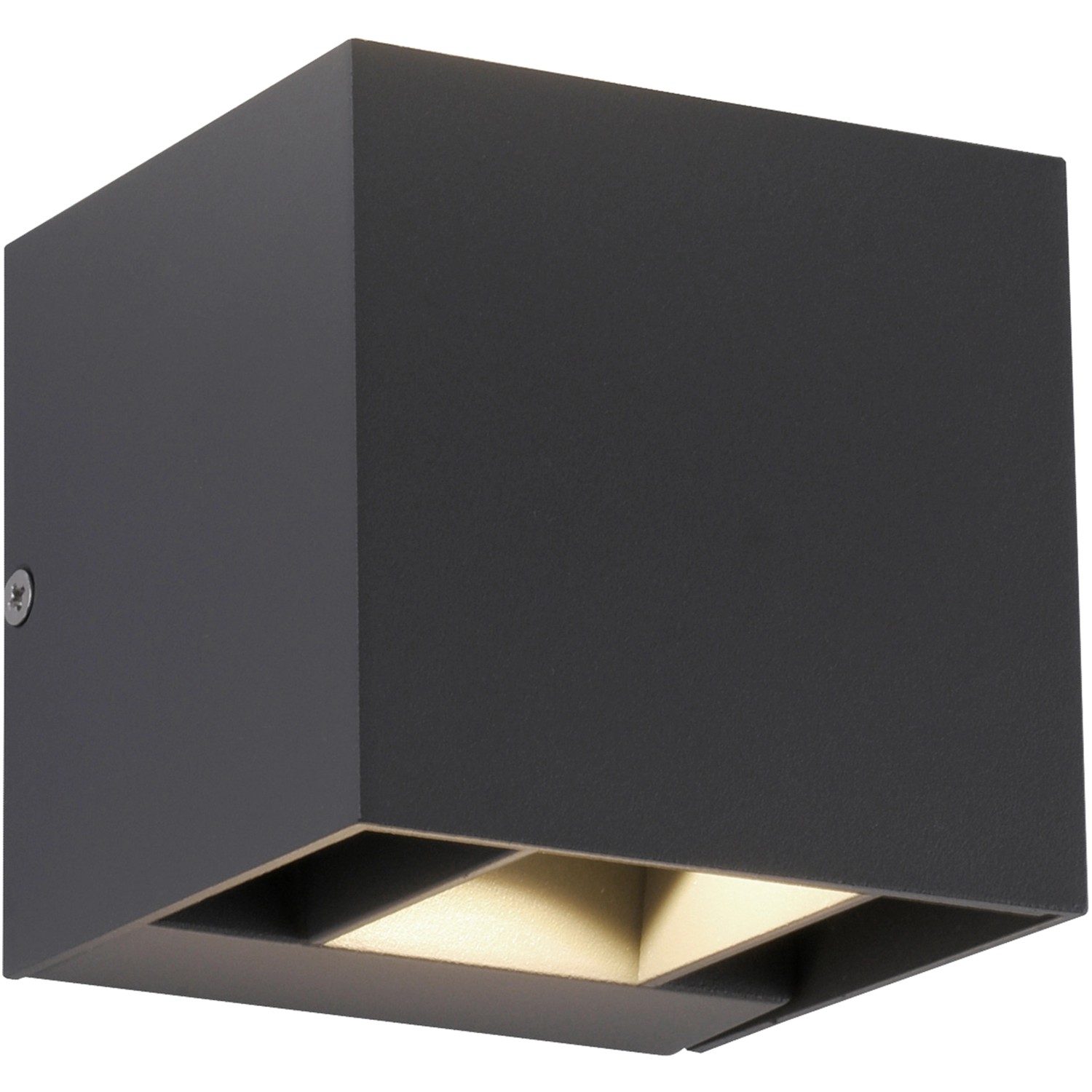 Moderne, anthrazitfarbene Paul Neuhaus LED Wandleuchte Block für den Außenbereich.