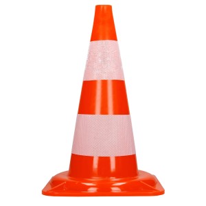 Verkehrskegel Pylone, 47 cm, orange-weiß mit reflektierenden Streifen für Pannenhilfe.