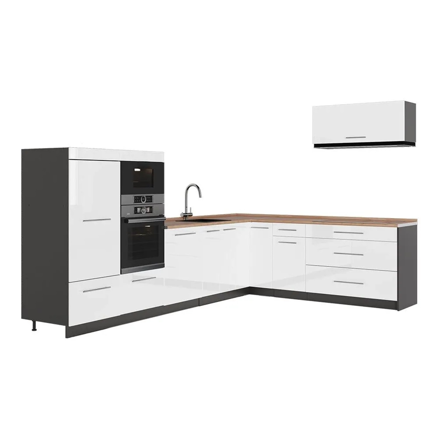 Vicco Eckküche Fame-Line Weiß Hochglanz/Anthrazit 327 x 154 AP Eiche Art Nr 64373
