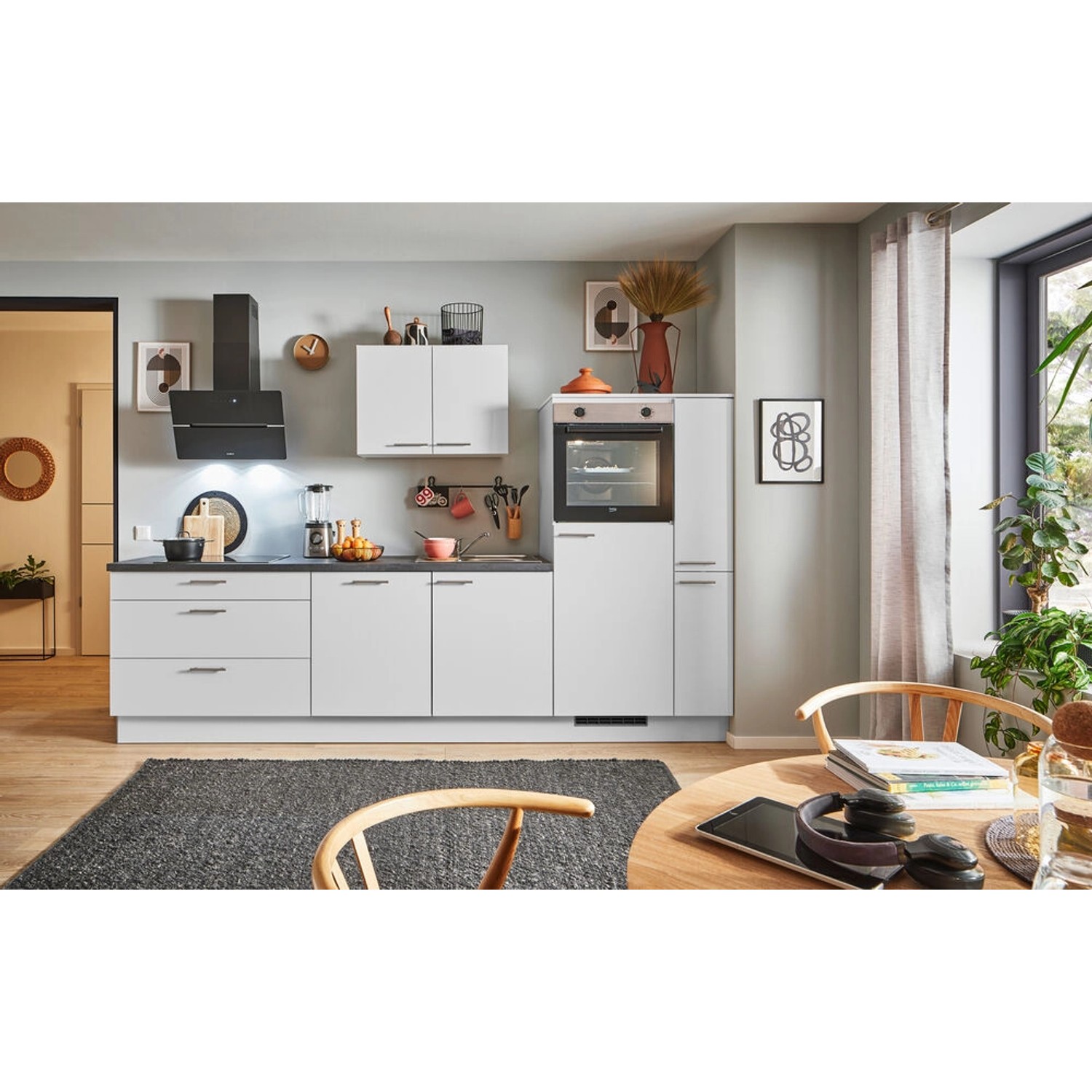 pino Küchenzeile 280 cm Lichtgrau Anschlag rechts 1 Geräte-. 1 Seitenschran günstig online kaufen