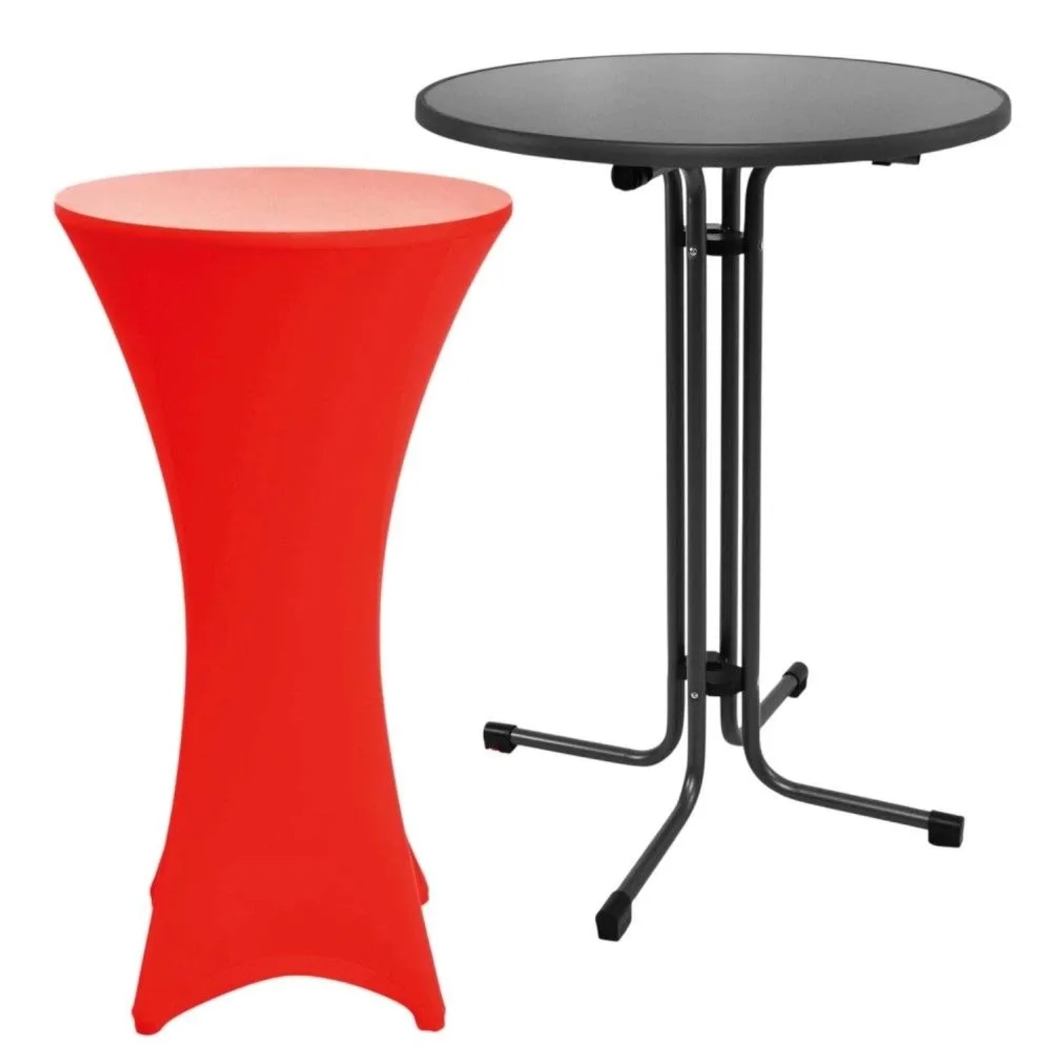 Beautissu Sylt Stehtisch Ø 80cm Grau mit Stella Stehtischhusse Ø 80cm Rot