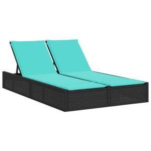 vidaXL Doppel-Sonnenliege mit Kissen Schwarz Poly-Rattan 368636